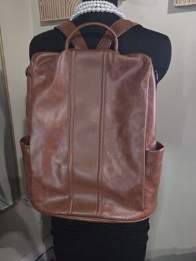 Faux Brown Leather Backpack